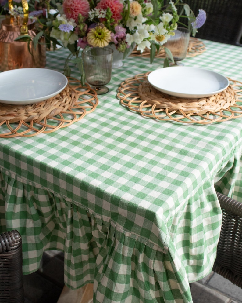 Moss Ruffled Gingham Tablecloth Bild 3