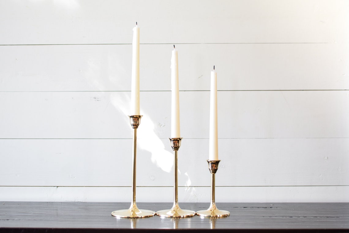 Brass Candlesticks Set of 3 Candle Holders Candlesticks Etsy