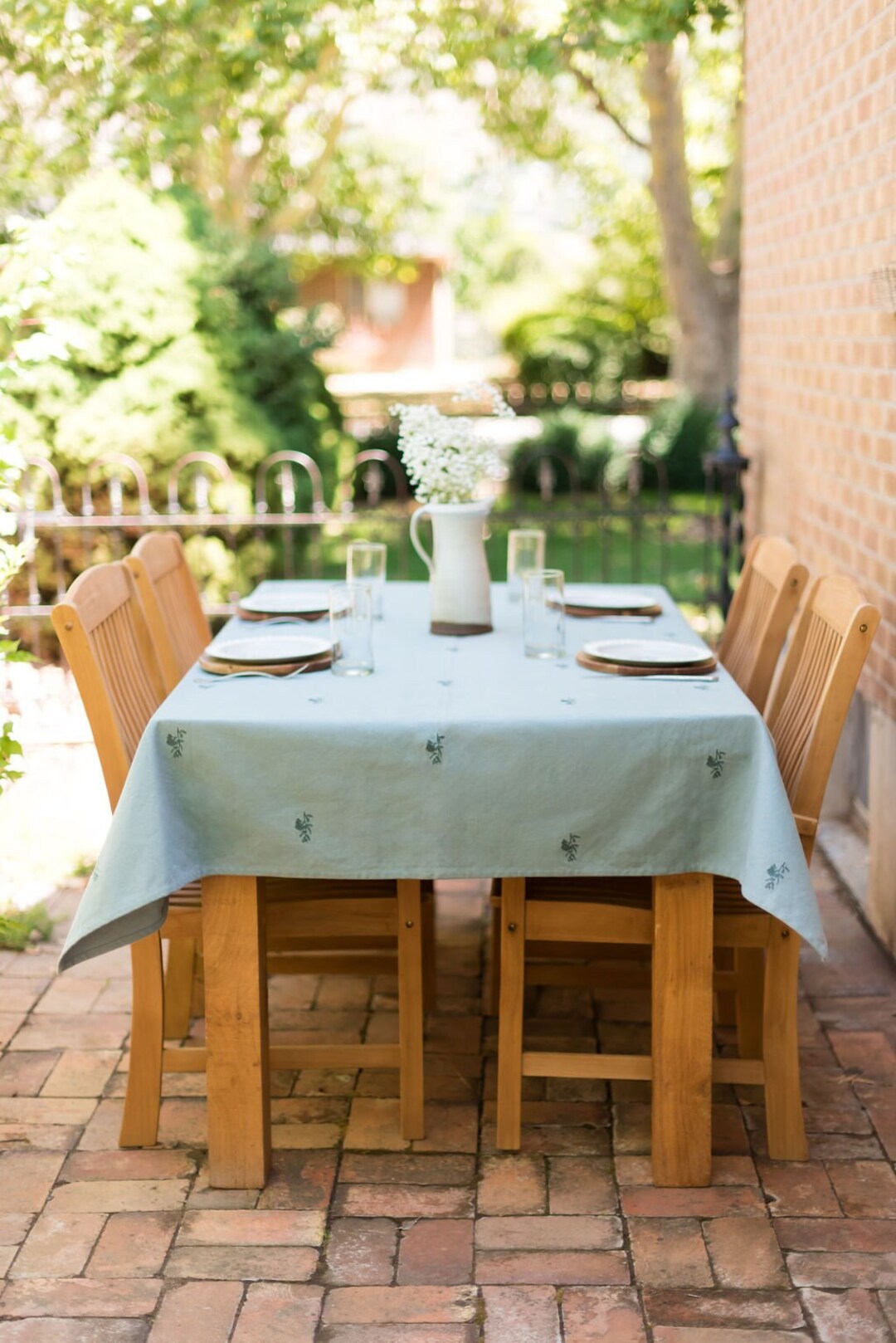 Blue/green Embroidered Tablecloth floral Embroidered Pattern Wedding Tablecloth Bridal Shower