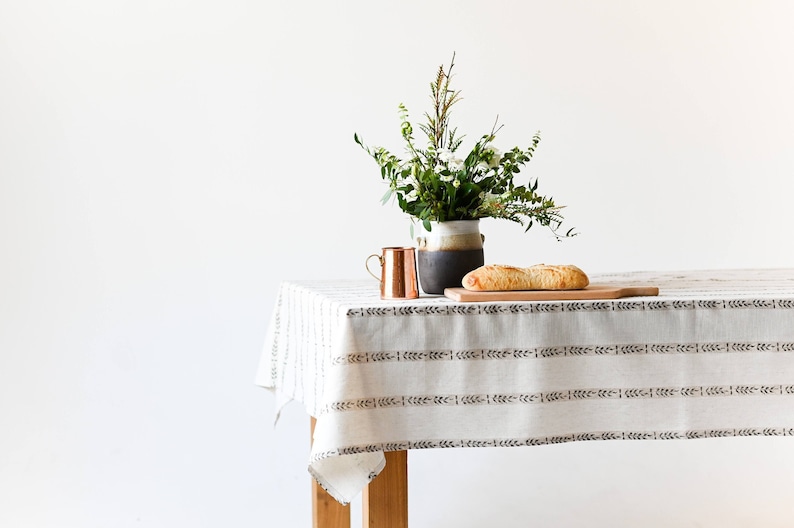 Rectangle Walnut Leaf Tablecloth Natural Linen Tablecloth Rectangle Tablecloth French Tablecloth Wedding Tablecloth Home Decor image 1