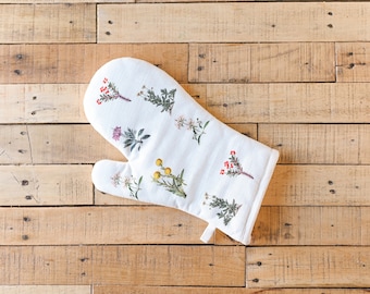 Guante de cocina botánico de algodón acolchado con estampado floral vintage