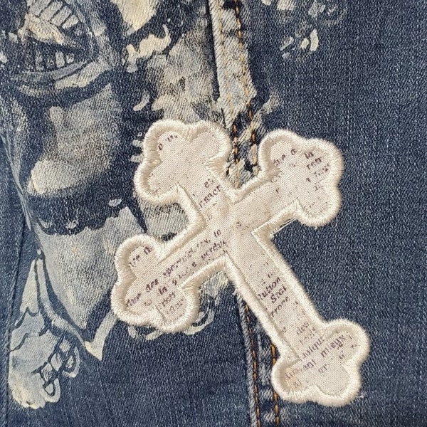 White Cross Denim Jacket - Custom designed- Unique for women of Faith