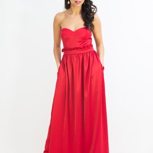 Oliwia Red Gathered Waist Bridesmaid Dress in stock & ready to ship image 3