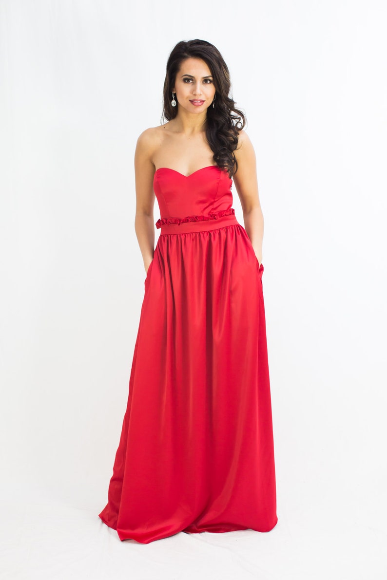 Oliwia Red Gathered Waist Bridesmaid Dress in stock & ready to ship image 3