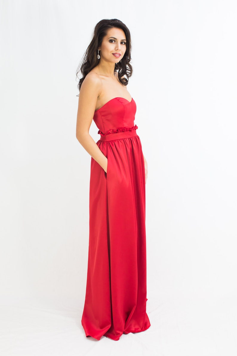 Oliwia Red Gathered Waist Bridesmaid Dress in stock & ready to ship image 1