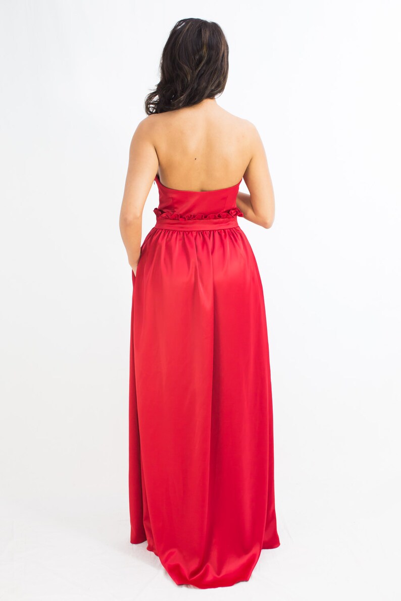 Oliwia Red Gathered Waist Bridesmaid Dress in stock & ready to ship image 2