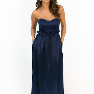 Oliwia Navy Gathered Waist Bridesmaid Dress--- in stock & ready to ship!