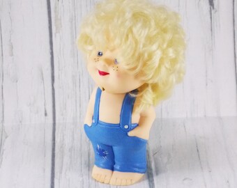 Vintage gift idea cute birthday gift godson gift Rubber toy boy doll vintage retro toy vintage doll Boy figure children collector doll gift