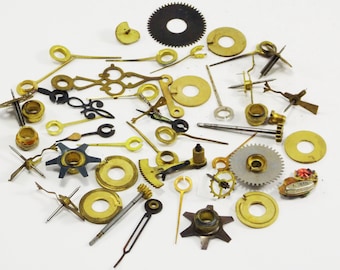 części zegara wskazówki budzika koła zębate zegara elementy mosiężne koła zębate zegara materiały steampunk sprężyny zegara pierścienie metalowe zegara balans zegara mosiądz