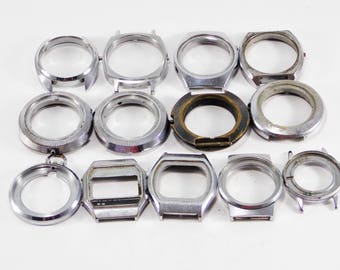 vintage watch pendant parts steampunk cases assemblage parts found object watch bands metal watch Industrial supply clock cases wristwatch