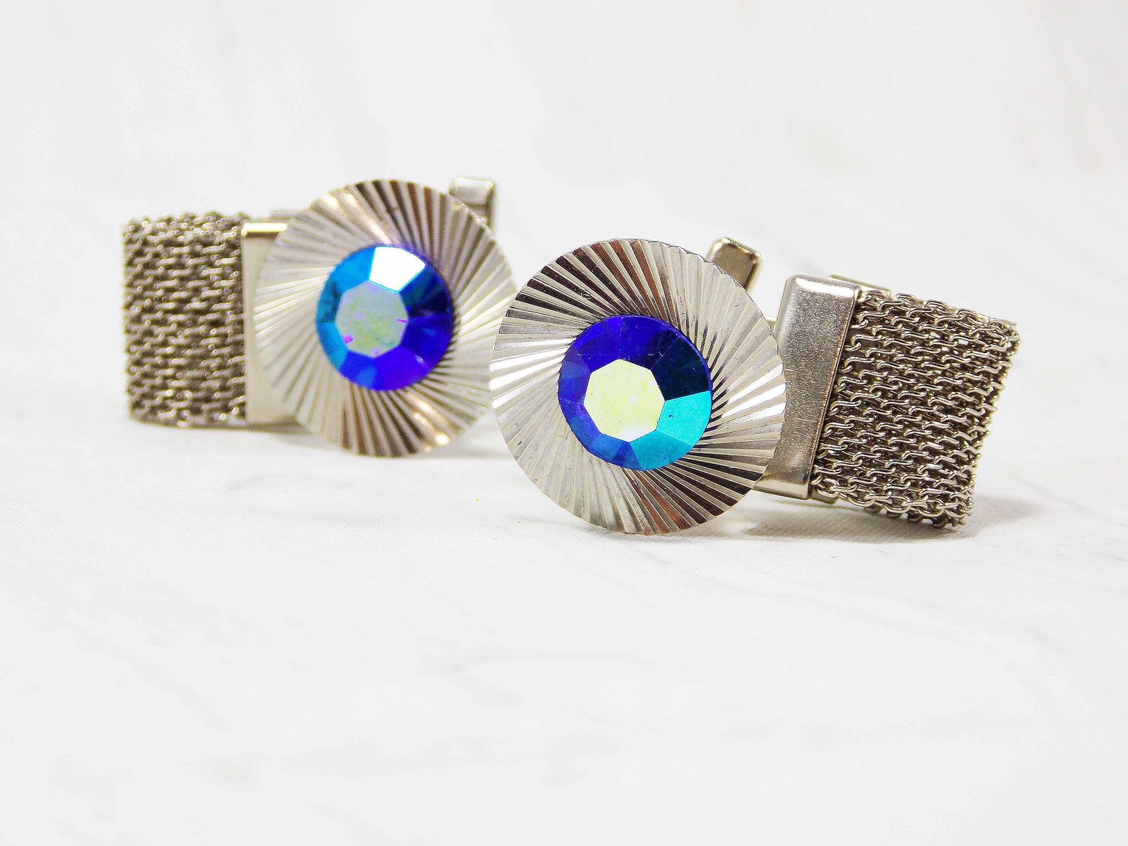 Unique cufflinks blue crystals cufflinks unisex silver Etsy