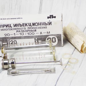 Seringue de 20 ml ancienne grande boîte de seringues seringue réutilisable ancienne seringue médicale vintage outils médicaux rares équipement médical antique à vendre