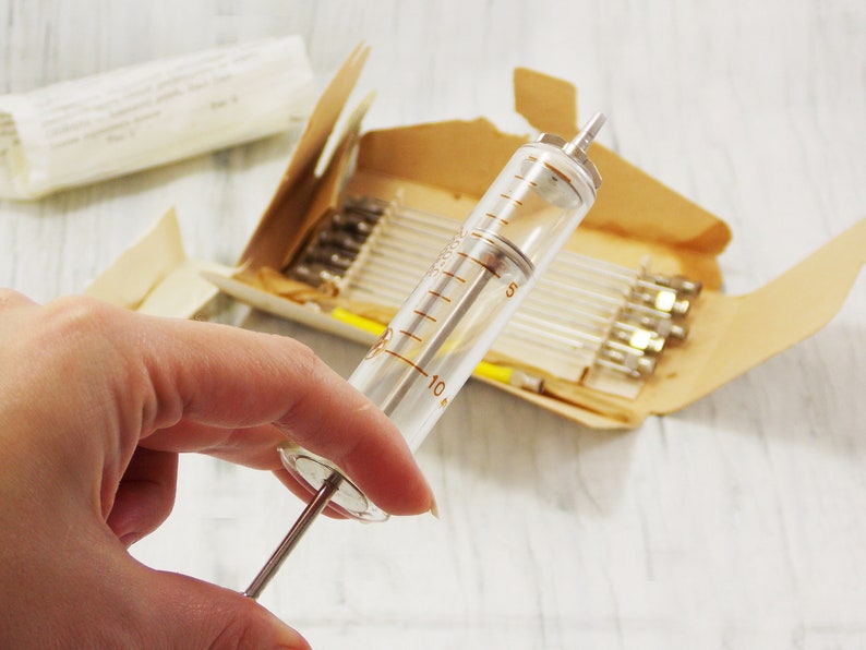 medical syringe doctor tools pharmacy glass syringe needle antique medical equipment primitive decor veterinary nurse medical assistant