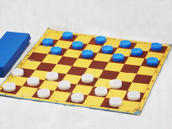 checkers game travel game board games room decor classic game family fun retro game blue card box soviet checkers original game plastic chip