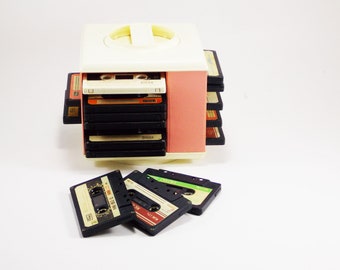 caixa de música cassete suporte de plástico cassete retrô tocador de cassetes estojo de cassete antigo rack de cassete de áudio cassete giratório decoração de sala de estar