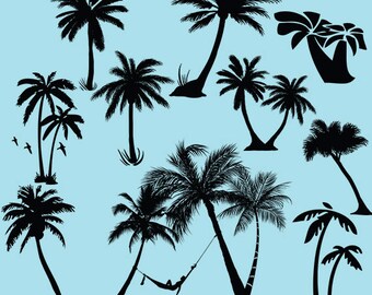 Palm tree svg clipart silhouette - Palm trees  vector digital download clipart svg, dxf, eps, png