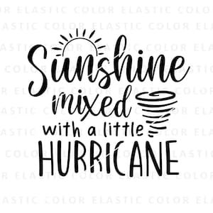 Op de afbeelding: Zwart-wit grafisch tekstontwerp met een zon en een tornado. De tekst luidt "Sunshine mixed with a little hurricane."