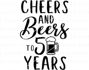 50歳のお祝いにビールで乾杯、50歳の誕生日にビールジョッキのクリップアート、50歳の誕生日のアイロンプリントPNGとクリカットデジタルデザインSVG、PNG、DXF、EPS
