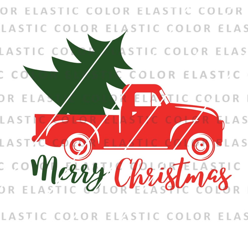 Christmas truck svg, truck clipart, red vintage truck with tree merry christmas clip art sublimation and cut files svg, png, dxf, eps image 1
