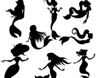 Mermaid svg clipart silhouette - Mermaid vector files digital download clip art svg, dxf, eps, png