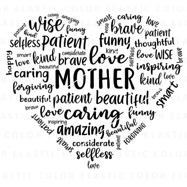 Mothers day svg, mothers day word cloud heart, mom quote cricut,mom text heart png, svg, dxf, eps