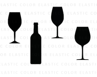 Vino cristal svg - botella de copas clipart vector - vino - vino vidrio silueta svg, png, eps, dxf