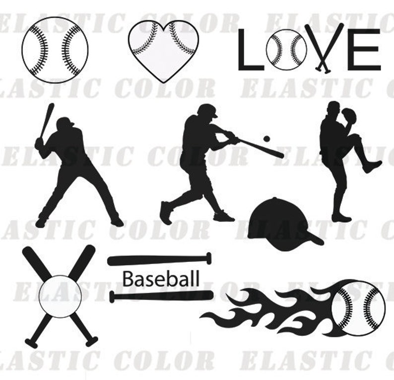 Baseball Svg Clipart Pack Baseball Player Silhouette | Etsy