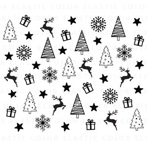 Christmas pattern svg, christmas background with snowflakes, stars and christmas trees digital paper cricut and print png, svg , dxf, eps