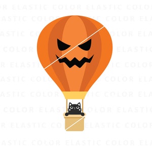 Funny halloween design, Halloween hot air balloon svg, halloween for kids, cricut spooky air balloon pumpkin and cat png, svg, dxf, eps