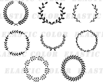 Leaf wreath svg  - laurel wreaths clipart  digital download - leaf circle monogram frame files svg, png, dxf, eps