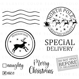 Santa sack svg, north pole express postal stamp, special delivery santa sack elements cricut and printable png, svg , dxf, eps