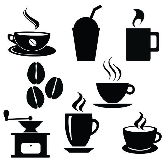 Coffee Svg Silhouette Files Pack Cafe Vector Clipart Digital Etsy