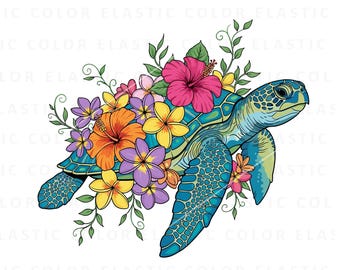 Floral sea turtle png, cute turtle clipart,boho nautical design sublimation digital download