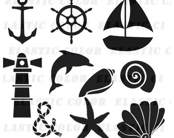 Nautical svg silhouette clipart pack - Nautical clip art digital download svg, dxf, eps, png