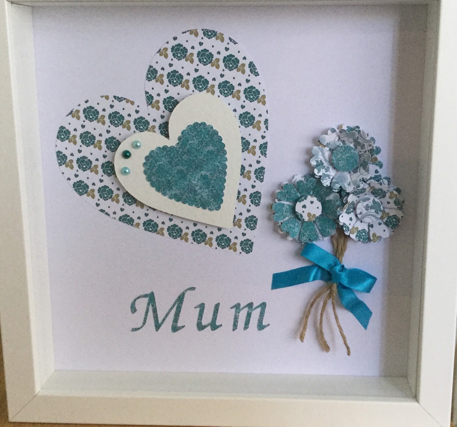 Mum box frame hearts and flower picture. Beautiful gift for Etsy