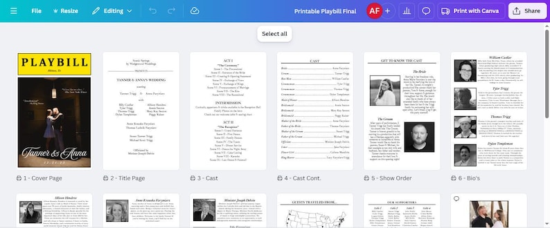 Wedding Playbill Program Template - Etsy