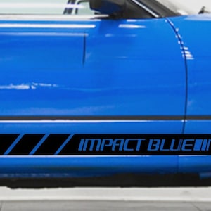 May include: A blue car with black side stripes and the text "IMPACT BLUE III" on the side.