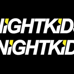 May include: White text on a black background reads "NIGHTKIDS" twice, with the "I" in each word highlighted in yellow.