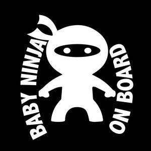 Baby Ninja On Board, naklejka winylowa dla dzieci, niemowląt, szyba samochodowa, drzwi, laptop