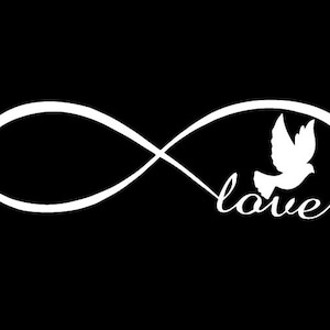 Infinity love dove bird sticker vinyl decal, car window, doors, bumper, laptop