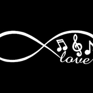 Infinity love music notes musical vinyl decal, car window, doors bumper laptop