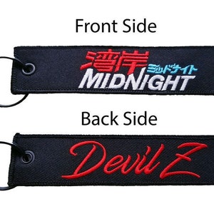 Wangan Midnight Devil Z key tag keychain embroidered style remove before flight gift double sided design, 1 pc
