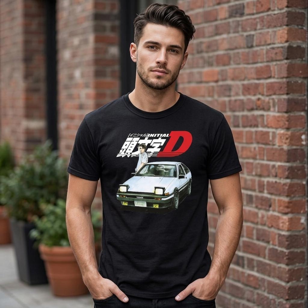 トップス INITIAL D TEE BLACK Initial D Trueno AE86 JDM Tshirt Drift Racing Shirt T Shirt Tshirt
