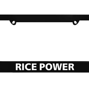 May include: Black license plate frame with white text that reads "RICE POWER".