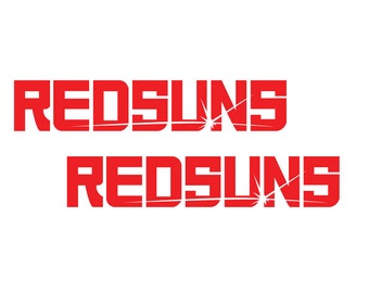 May include: Red Suns logo in red text with a white background. The logo is stacked with the word "Red Suns" appearing twice.
