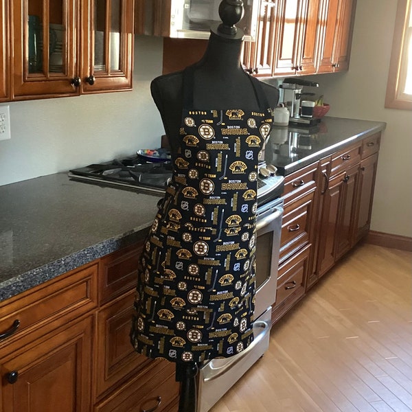 Boston Bruins (Gold and Black) Premium Cotton Reversible Apron with a Non-Hockey Themed Reverse Side for Yearlong Use