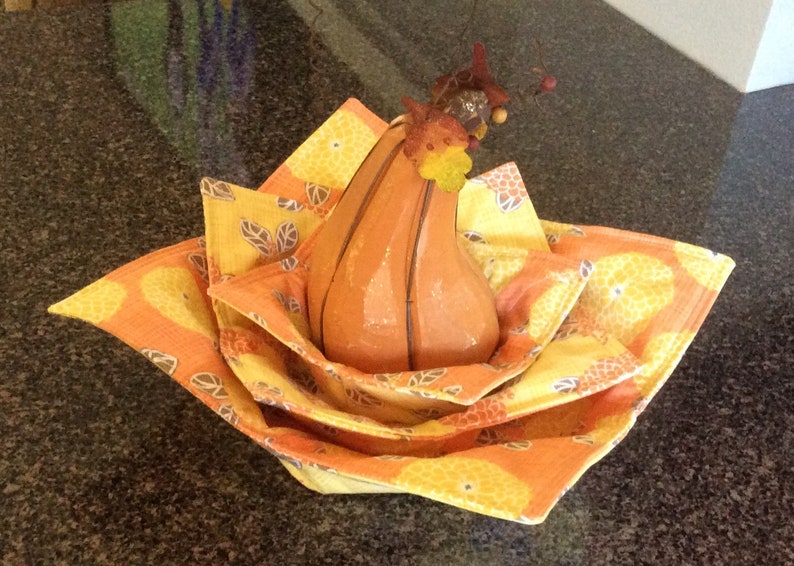 Orange and Yellow Autumn Reversible Premium Cotton Microwave Bowl HoldersCozies No More Burnt or Cold Fingers Protect Non-Stick Pans