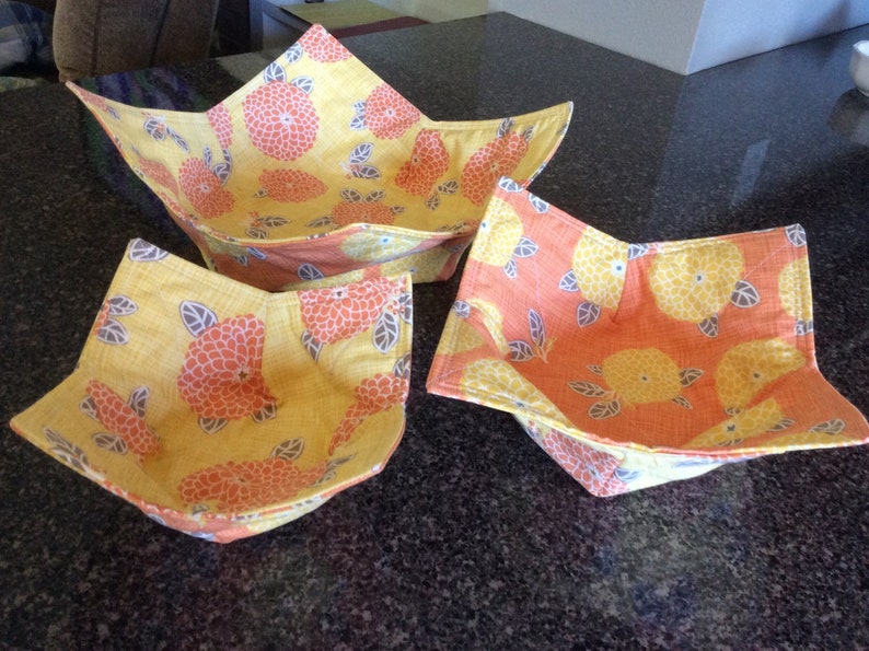 Orange and Yellow Autumn Reversible Premium Cotton Microwave Bowl HoldersCozies No More Burnt or Cold Fingers Protect Non-Stick Pans