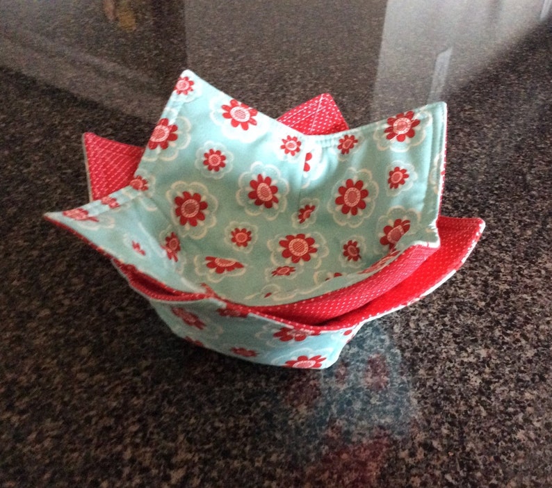 Reversible Premium Cotton Microwave Bowl HoldersCozies No More Burnt Cold Fingers Protect Non-Stick Pans BabsFabs