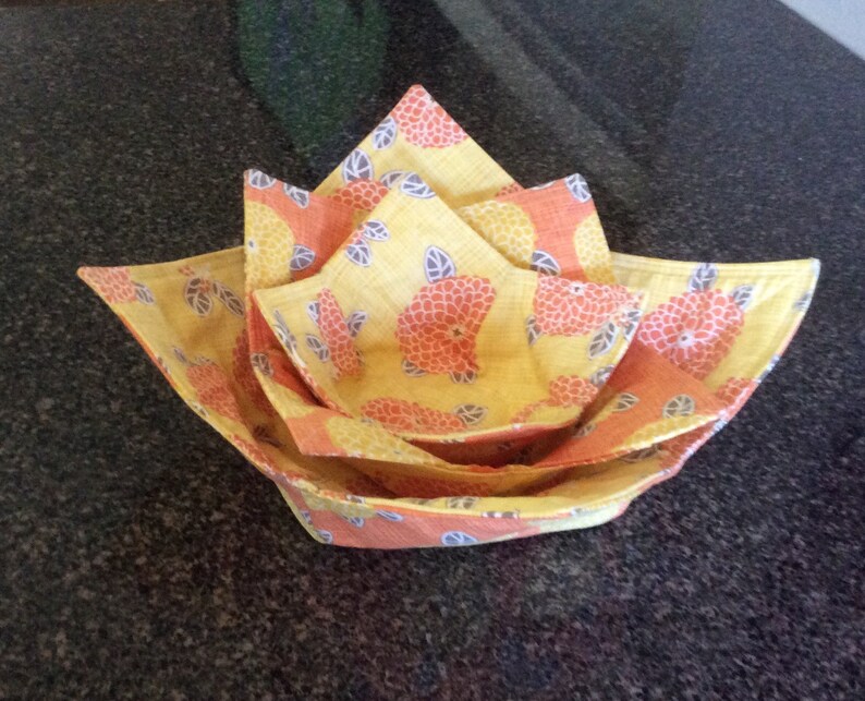 Orange and Yellow Autumn Reversible Premium Cotton Microwave Bowl HoldersCozies No More Burnt or Cold Fingers Protect Non-Stick Pans